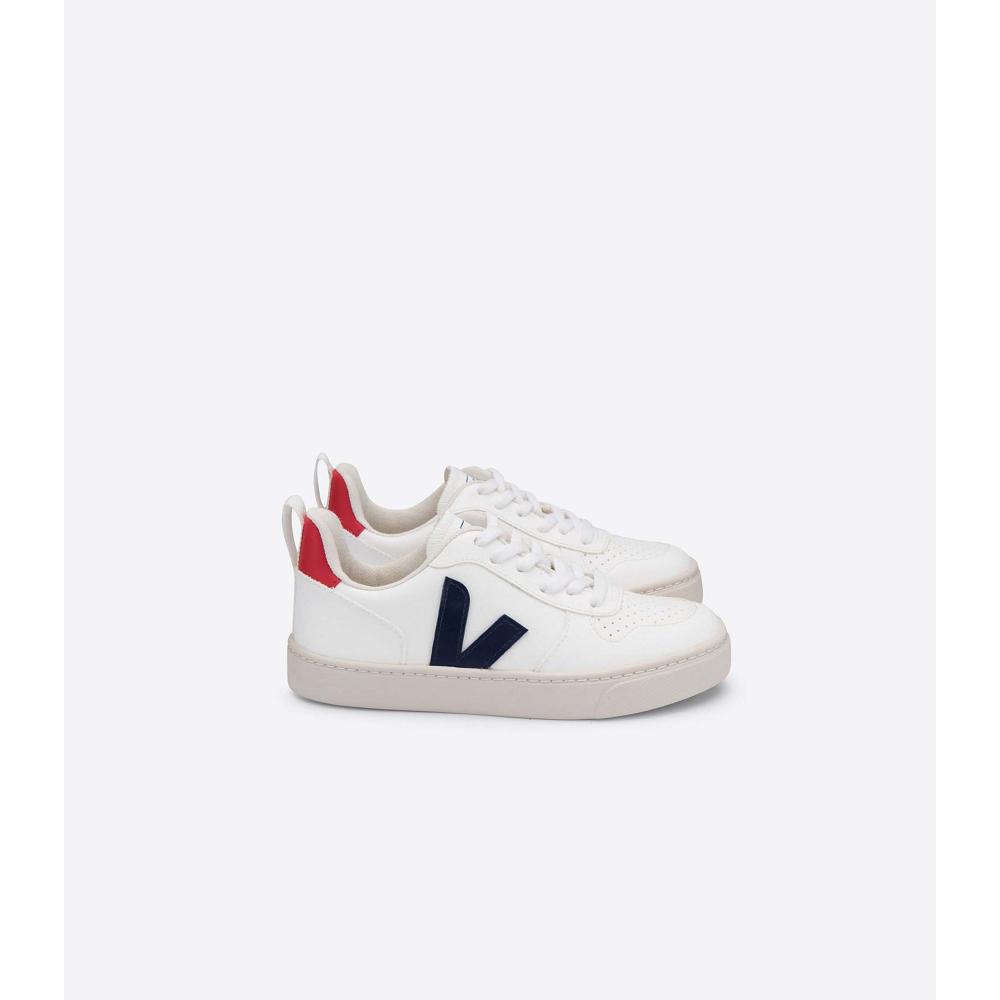 Kids\' Veja V-10 LACES CWL Shoes White/Navy | SG 791WNB